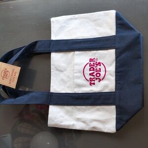 TRADER JOES Mini Reusable Canvas Tote Bag Dark Blue NWT